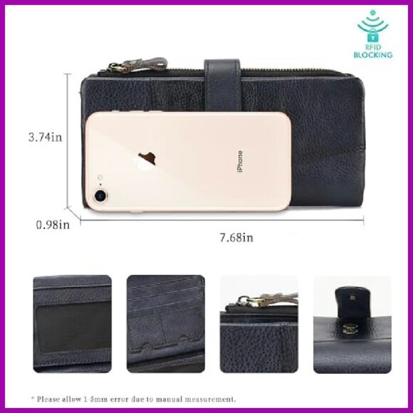 Genuine Leather Women's Wallet Large Capacity RFID Blocking Clutch - Picture 4 of 7